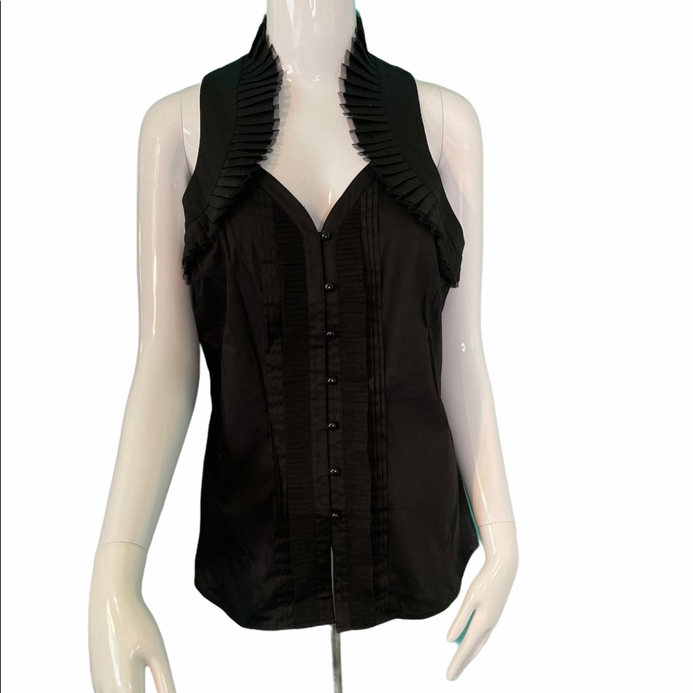 WHITE HOUSE BLACK MARKET Ruffle Lace Black Top
